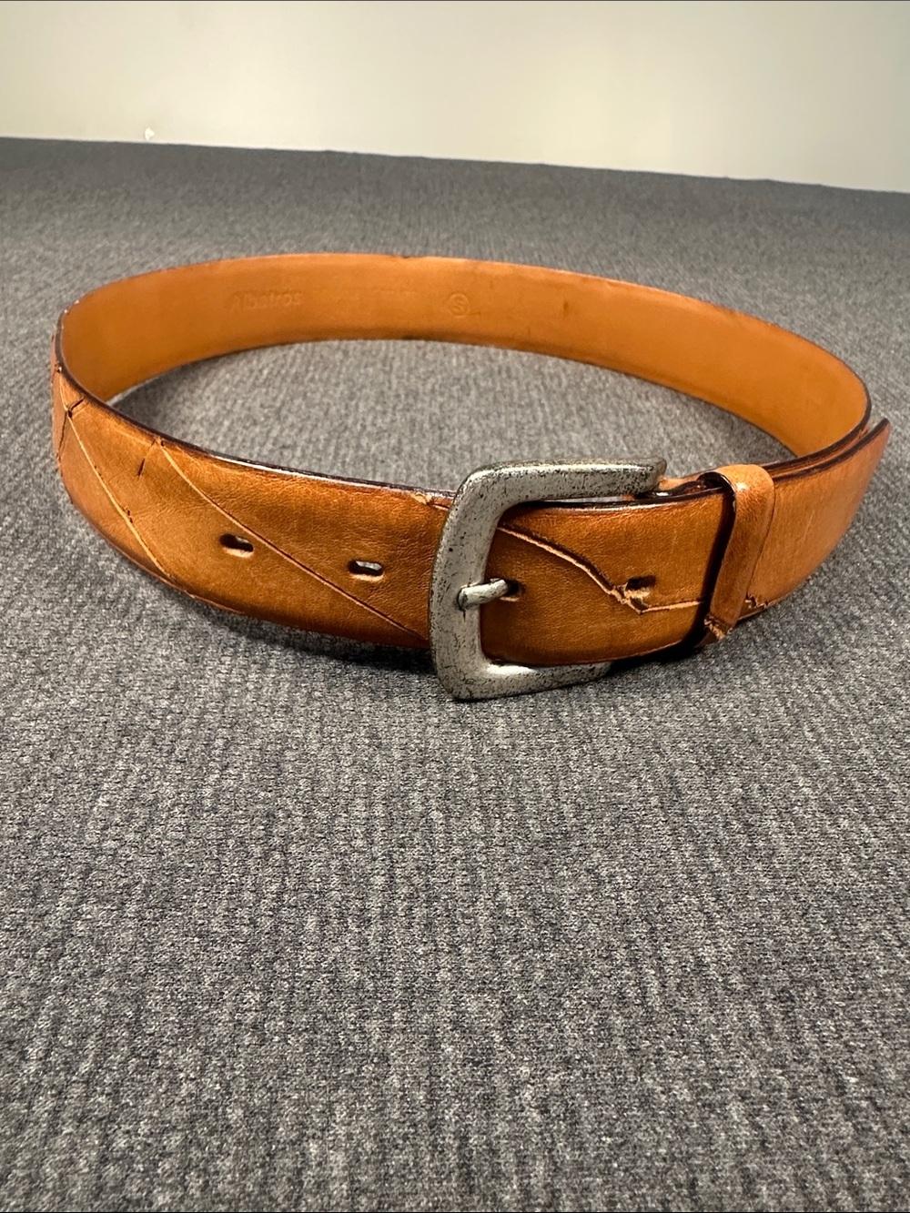 Albatros Brown Genuine Leather Belt Western Silver Buckle Size Small 28 Italy